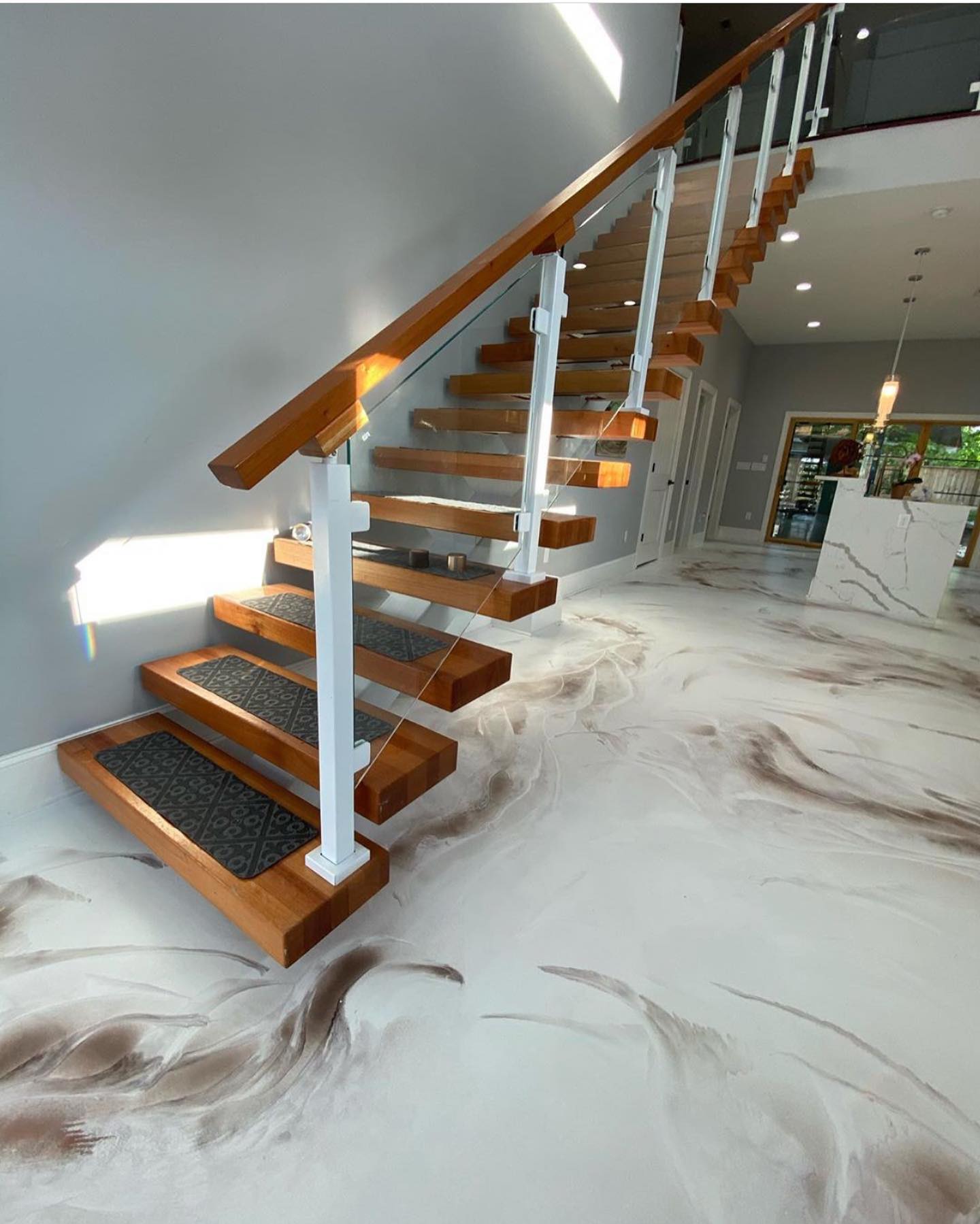 White hand-crafted epoxy resin design floor