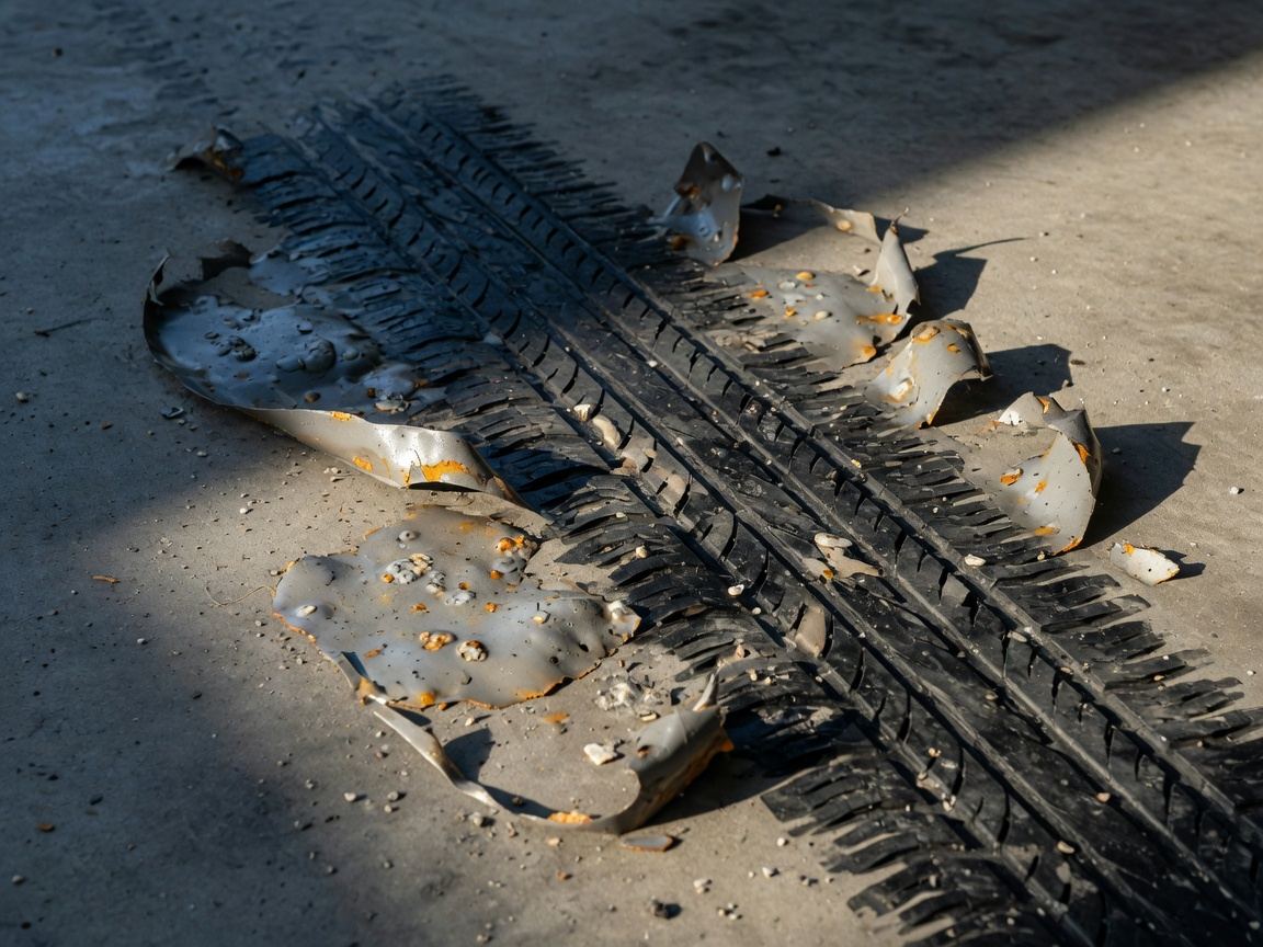 Hot tire pickup damage on garage epoxy coating — Florida failure example