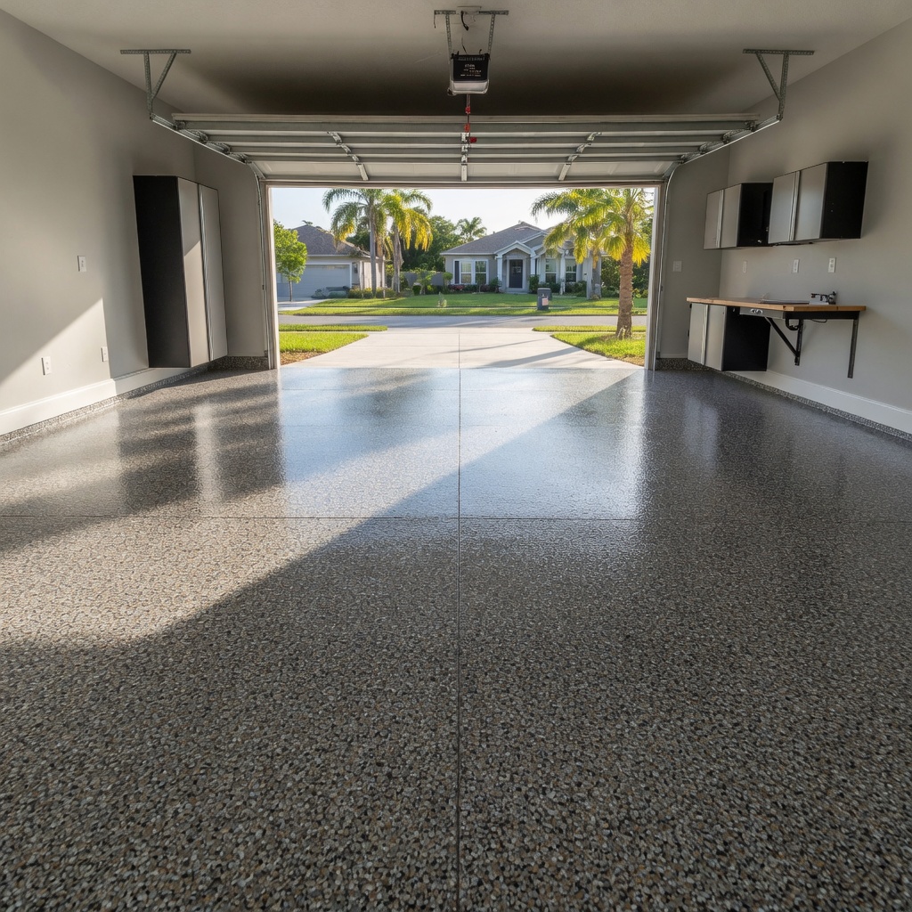 Lake Nona full flake garage epoxy by A1 Epoxy Coatings