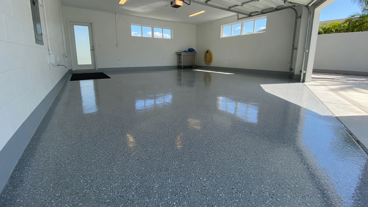 Finished full flake epoxy garage floor Orlando FL